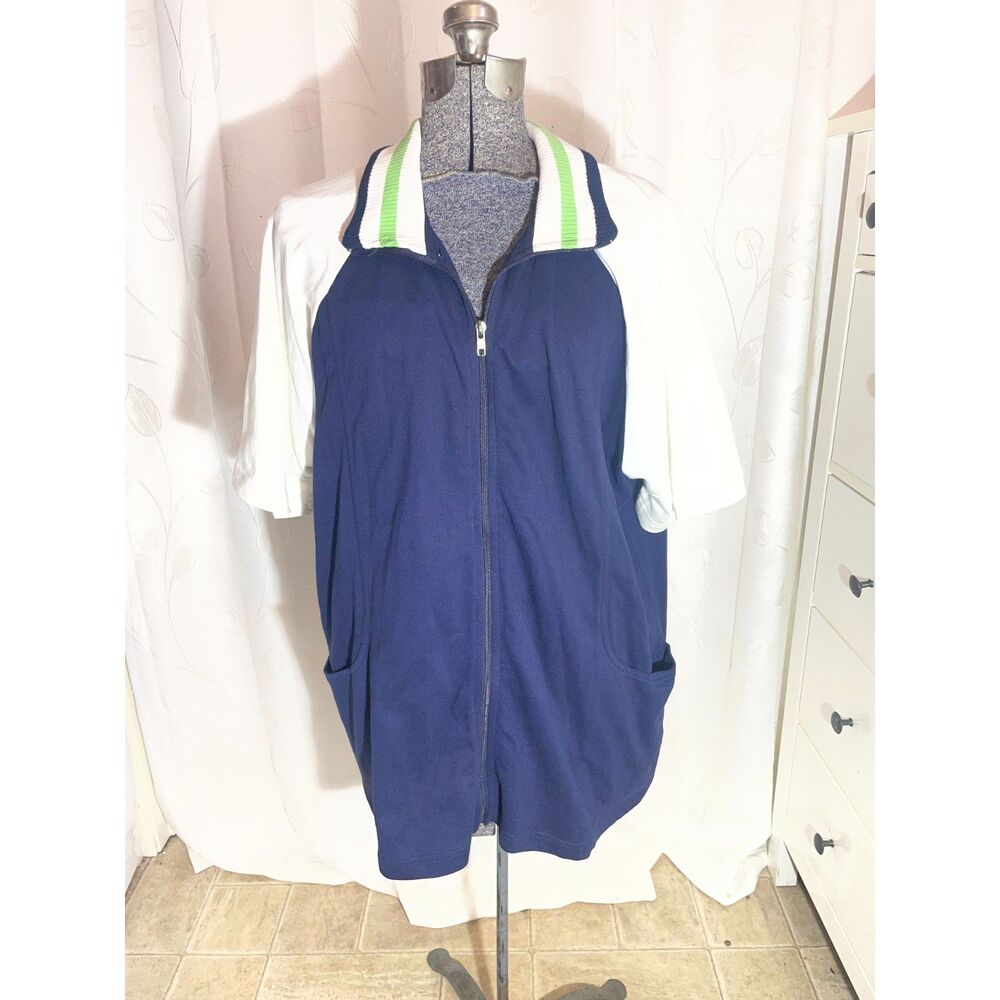 NWT Liz & Me Navy Blue White Full Zip Polo Jacket w/ Pockets